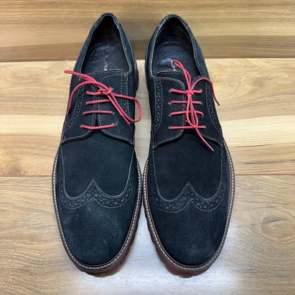 Donald J Pliner Eric Wingtip Oxford Mens 11.5 M Black Suede Red Lug Sole